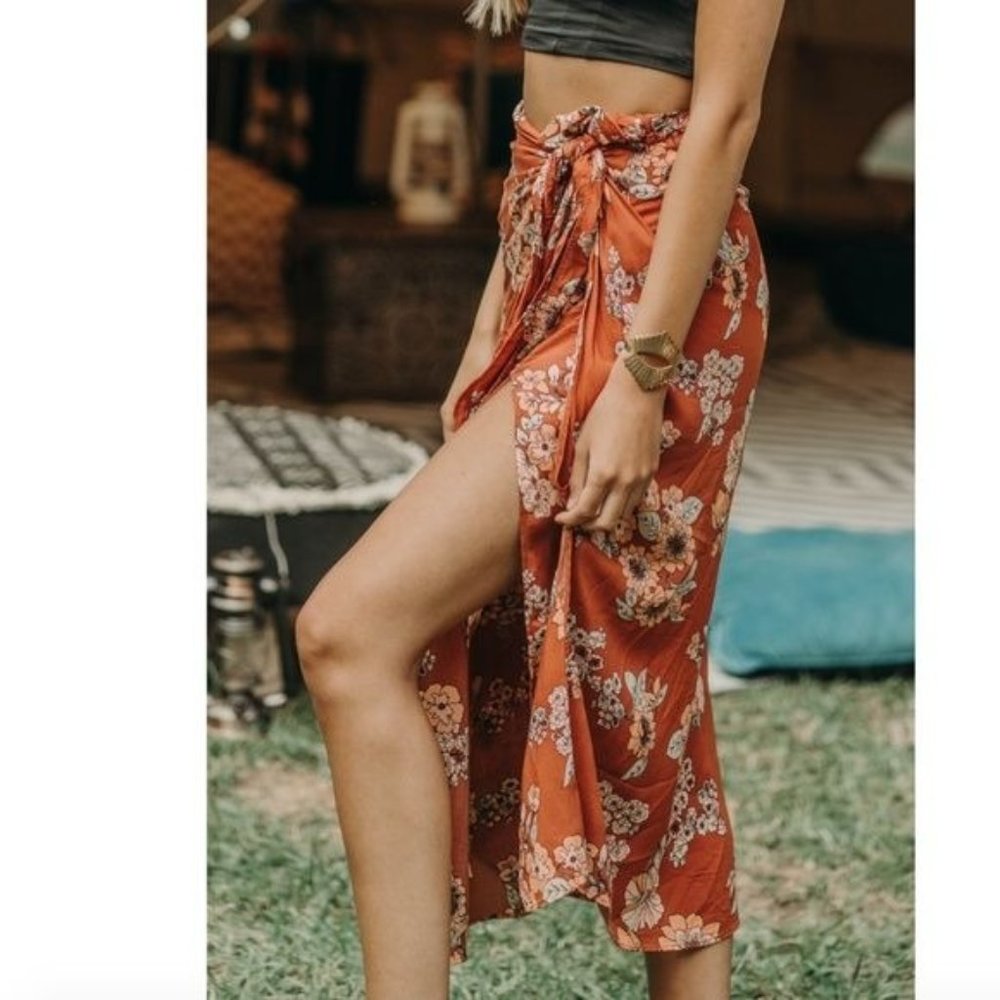 Free People Sunray Sarong Floral Midi Skirt